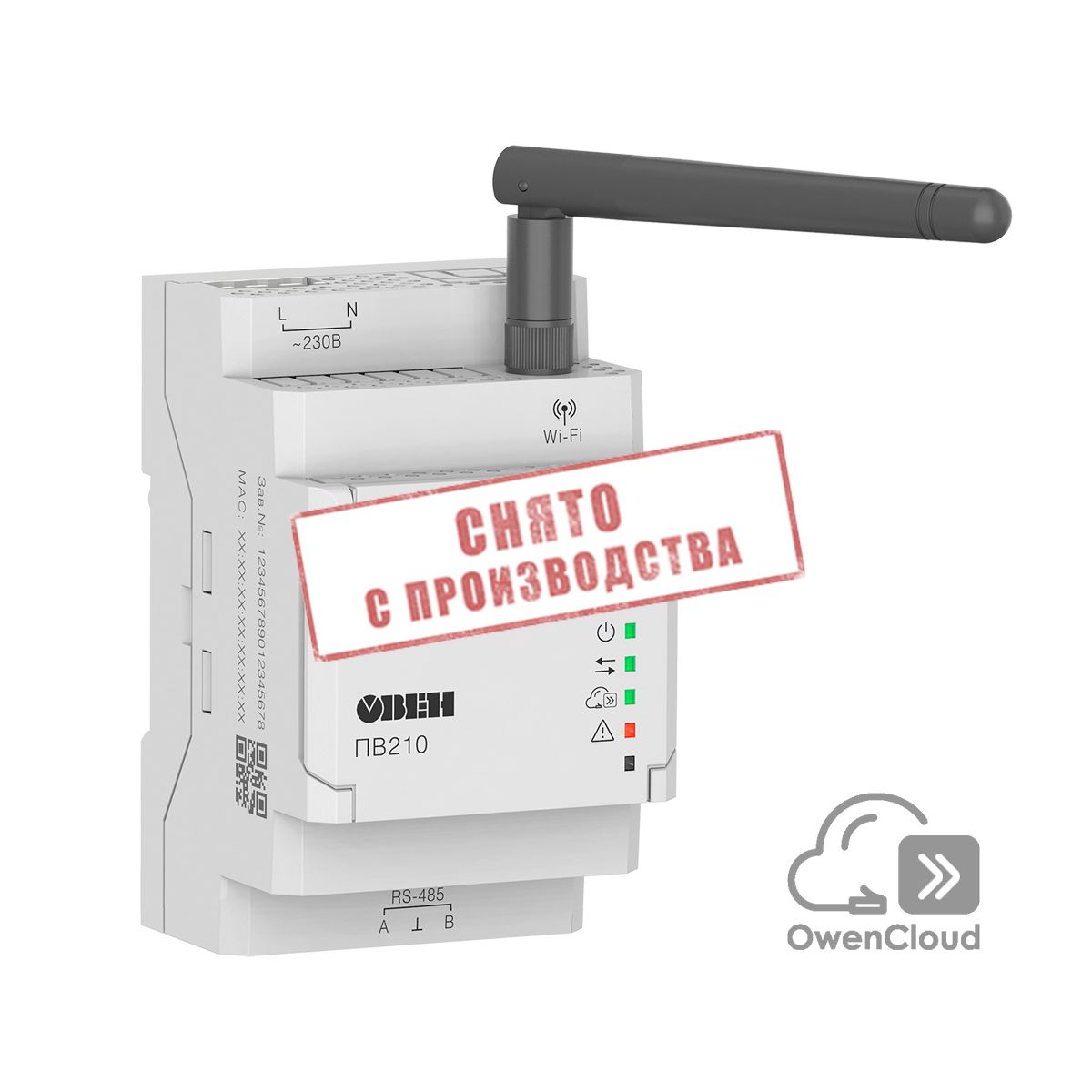Сетевой шлюз для доступа к сервису OwenCloud RS-485 Wi-Fi ОВЕН ПВ210-230.WEB фото