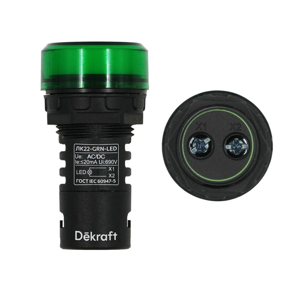 Лампа комм. ADDS D22 LED зел. 220В AC/DC ЛK-22 фото