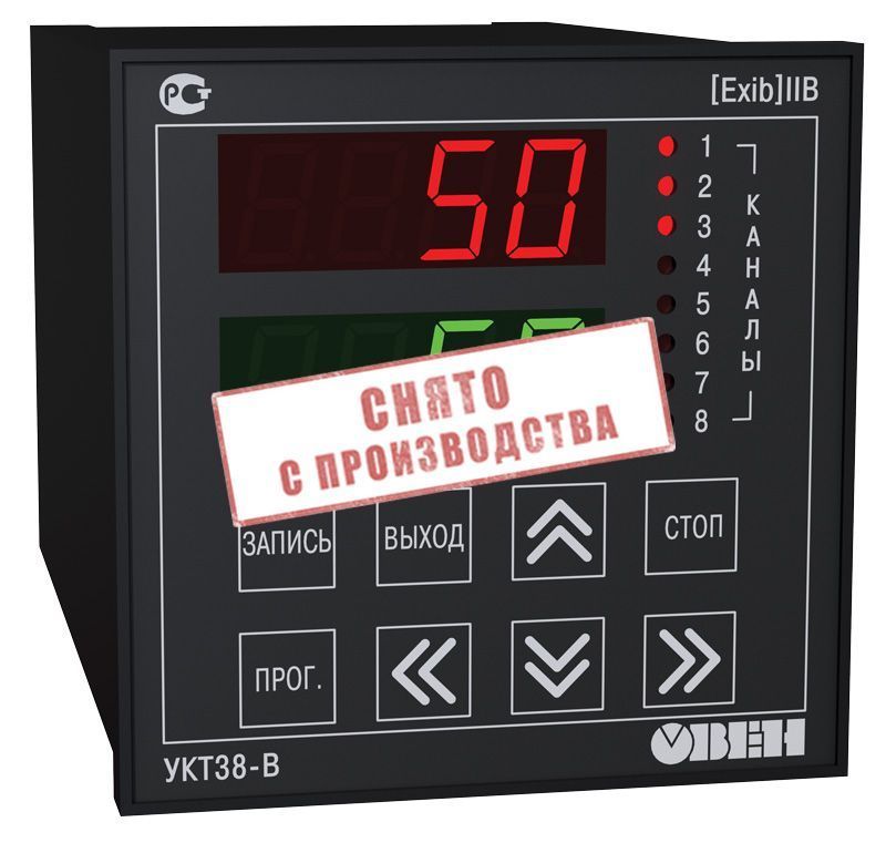 Устройство контроля температуры восьмиканальное с аварийной сигнализацией и встроенным барьером искрозащиты ОВЕН УКТ38-В.01 фото