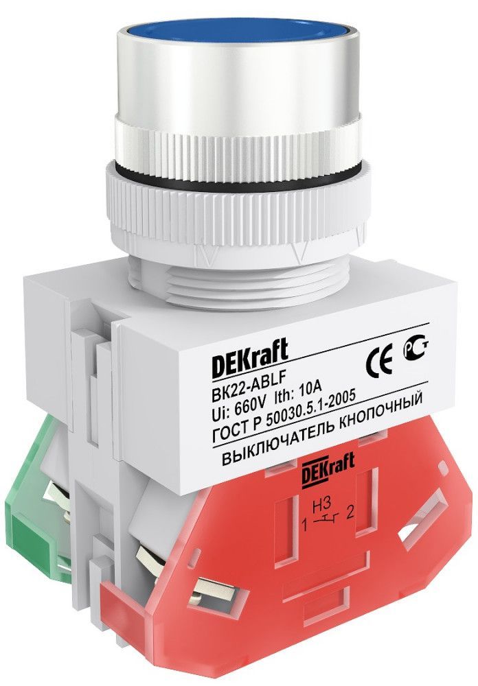 Выкл. кноп. ABLF D22 СИНИЙ 220В ВK-22 фото